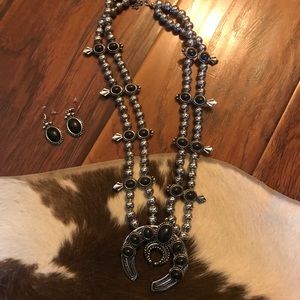 Squash Blossom Necklace Black Stones